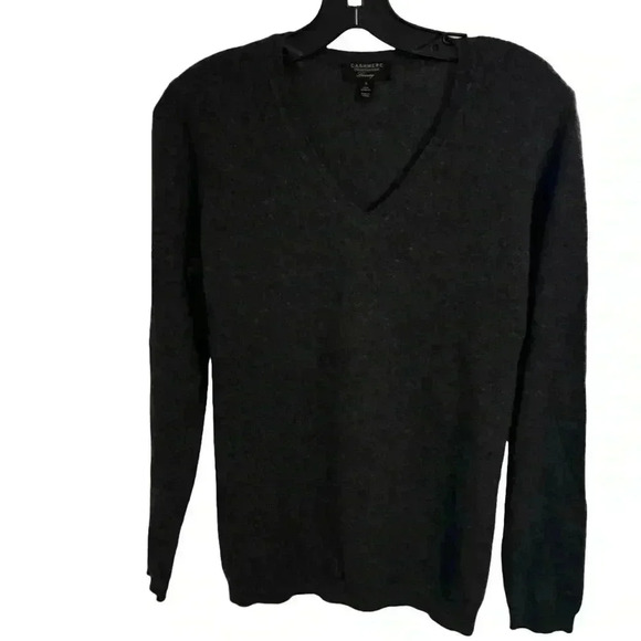 Charter Club Luxury CASHMERE v-neck sweater dark gray size small - Picture 1 of 5
